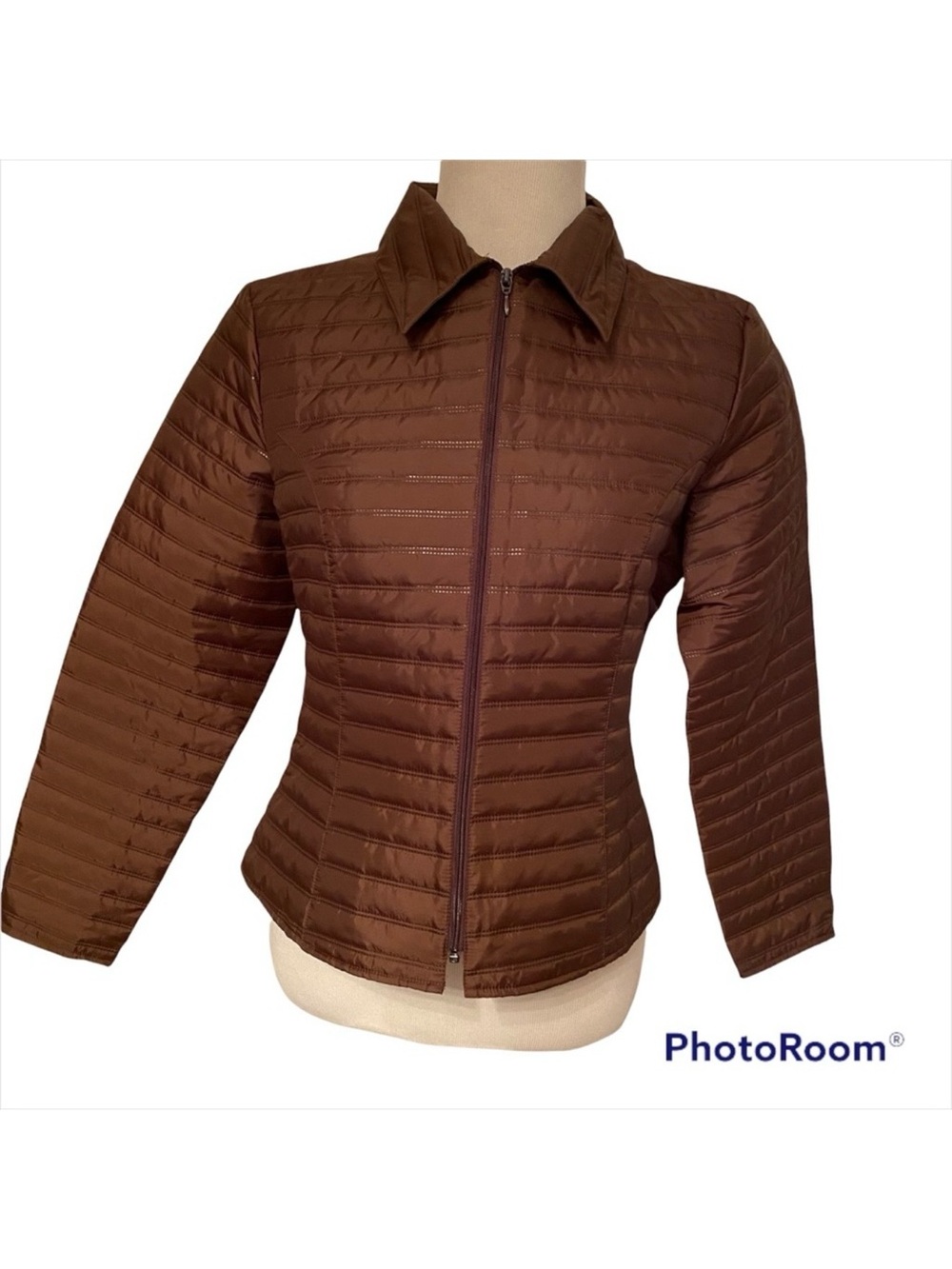ANNE FONTAINE JACKET COAT BROWN QUILTED ZIPPER FELICIA SIZE 3 FRANCE M